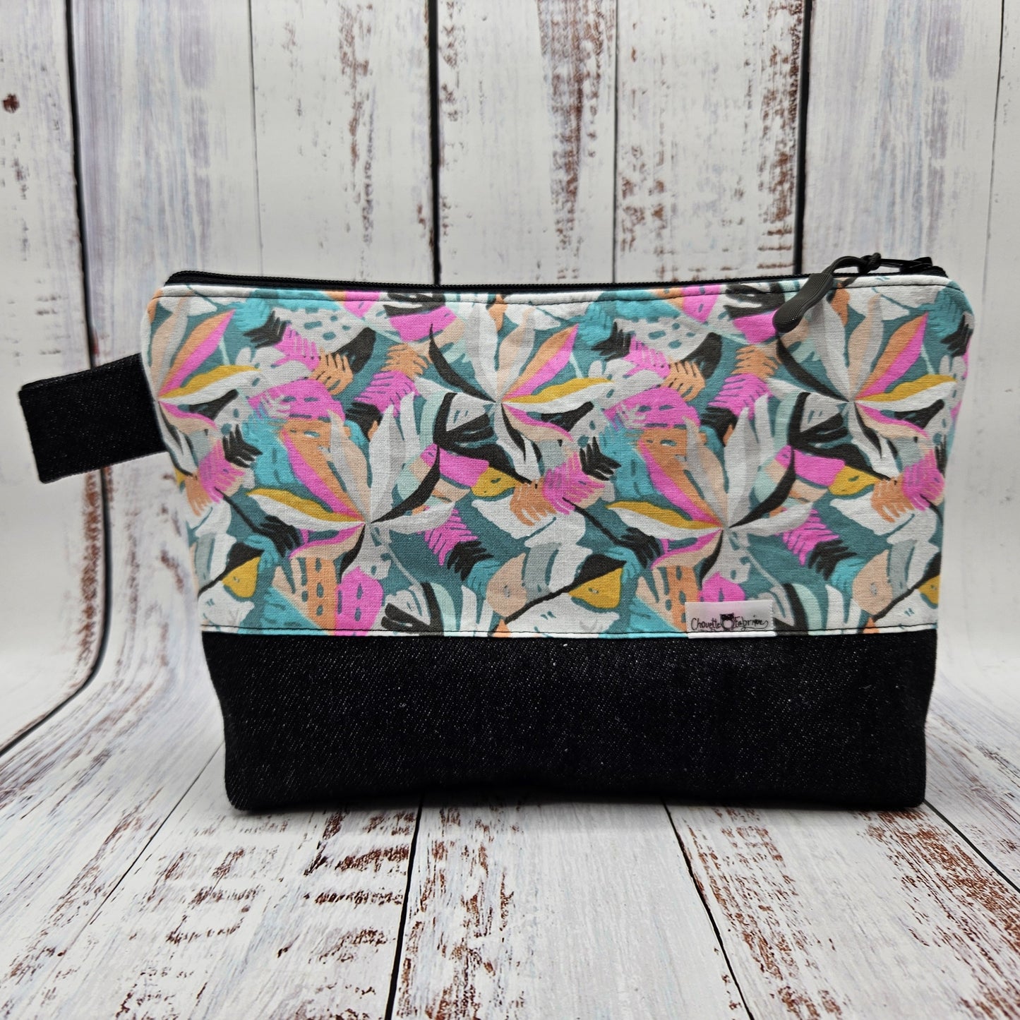 Trousse de voyage - Sac à cosmétiques/maquillage - Étui à crayons - Feuillages - Rose et aqua
