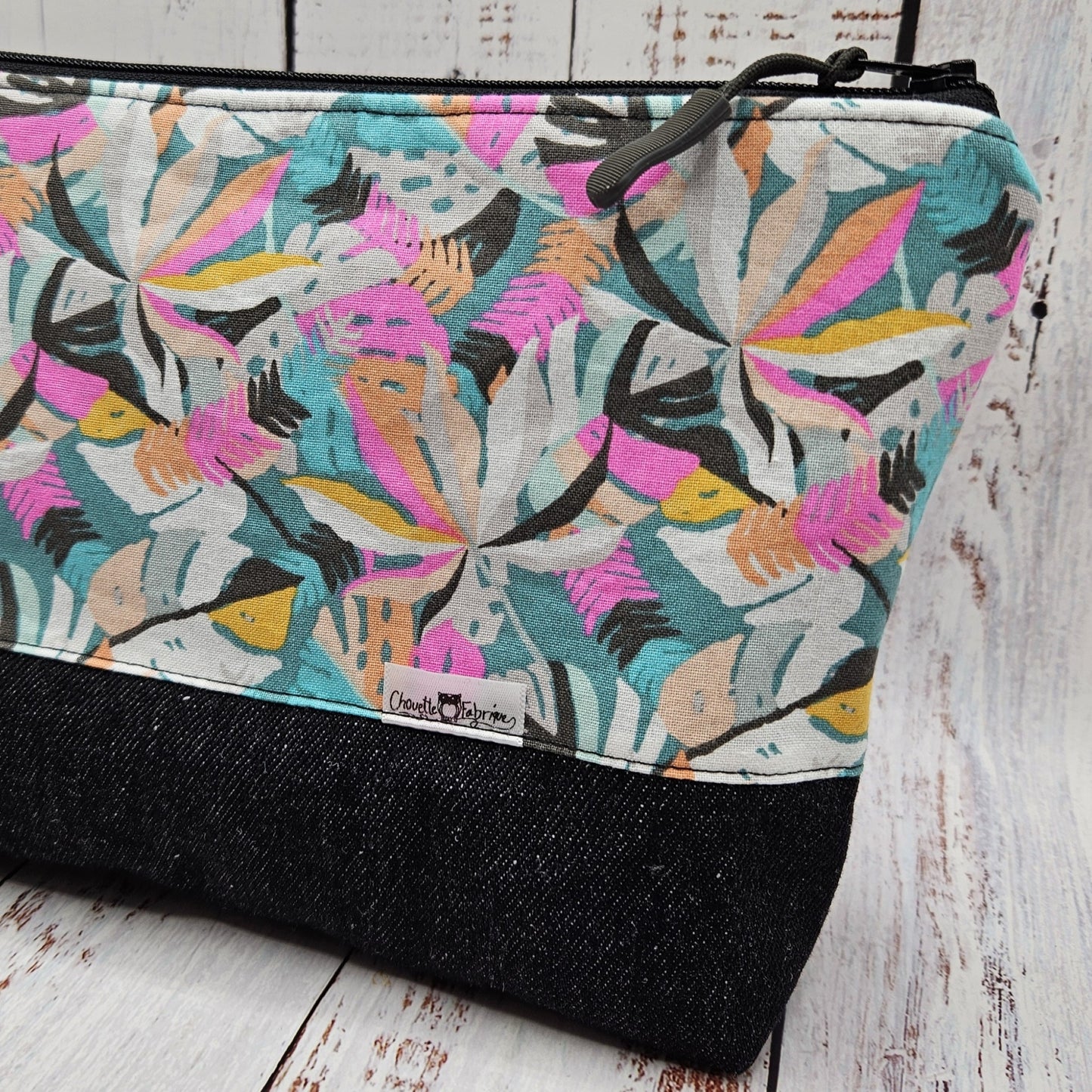 Trousse de voyage - Sac à cosmétiques/maquillage - Étui à crayons - Feuillages - Rose et aqua
