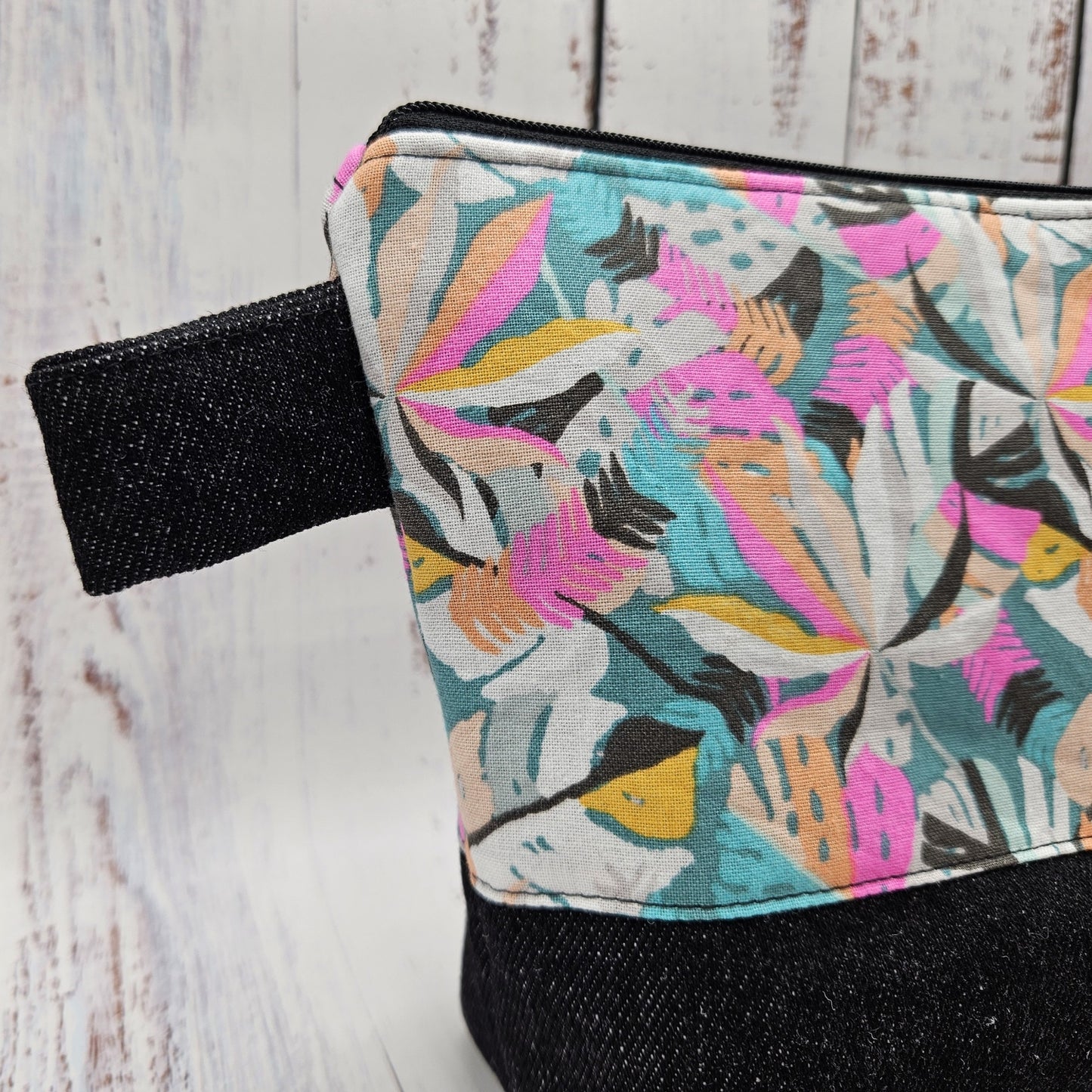 Trousse de voyage - Sac à cosmétiques/maquillage - Étui à crayons - Feuillages - Rose et aqua