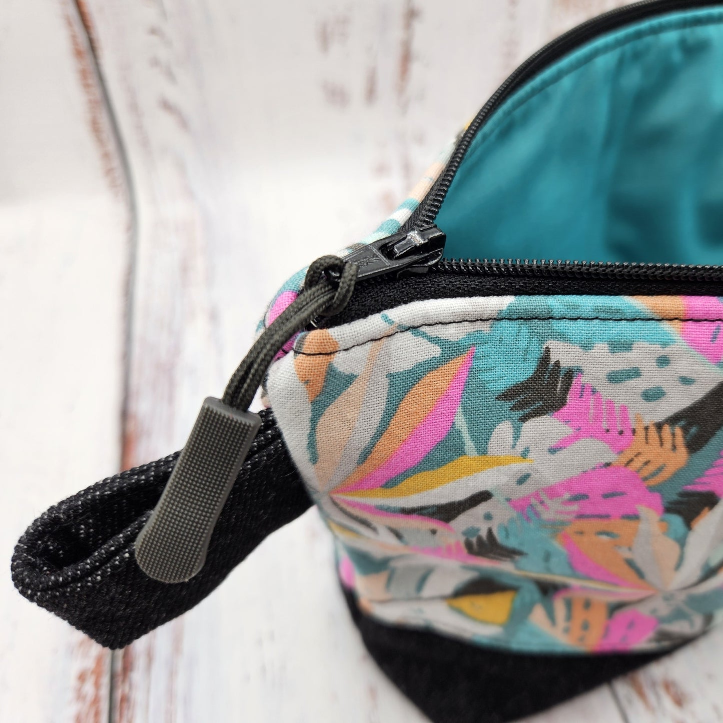 Trousse de voyage - Sac à cosmétiques/maquillage - Étui à crayons - Feuillages - Rose et aqua