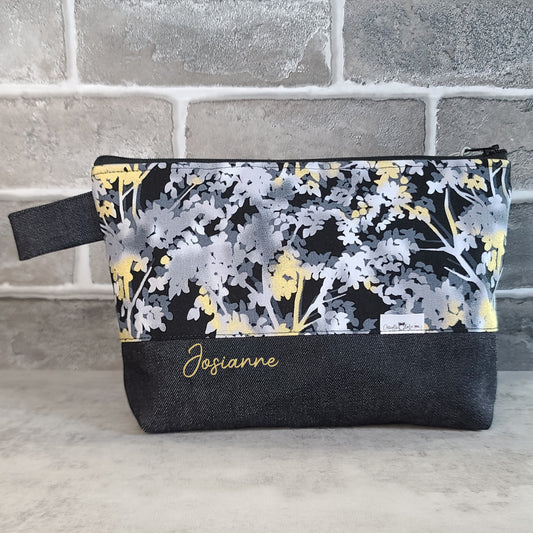 Trousse de voyage - Sac à cosmétiques/maquillage - Étui à crayons - Fleurs argent/or