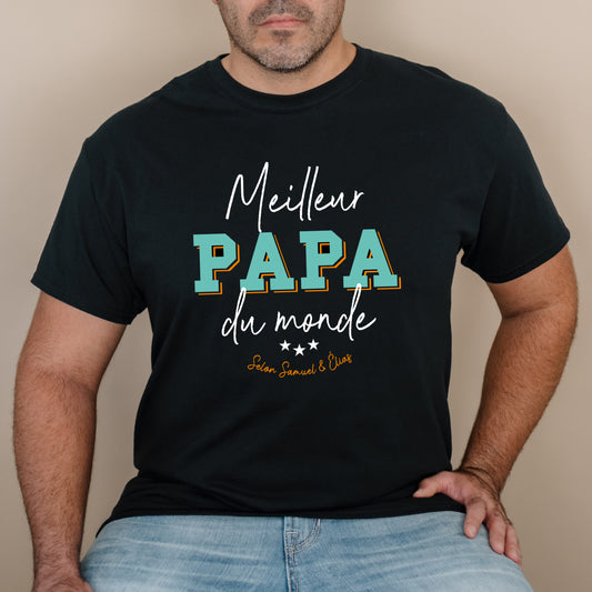 T-shirt HOMME à col rond - Meilleur papa du monde - NOMS ENFANTS - v10