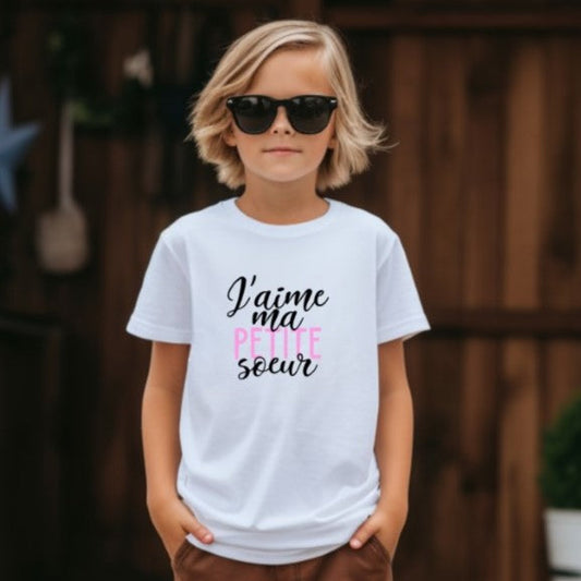 T-shirt - ENFANTS (gr. 2T à XL) - Col rond - BLANC - J'aime ma petite soeur
