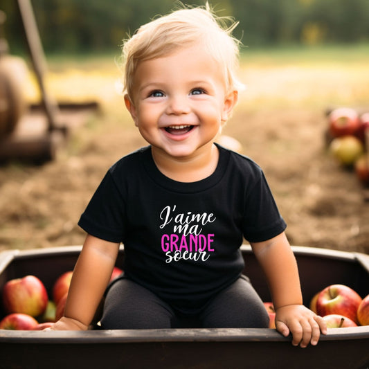 T-shirt - ENFANTS (gr. 2T à XL) - Col rond - J'aime ma grande soeur