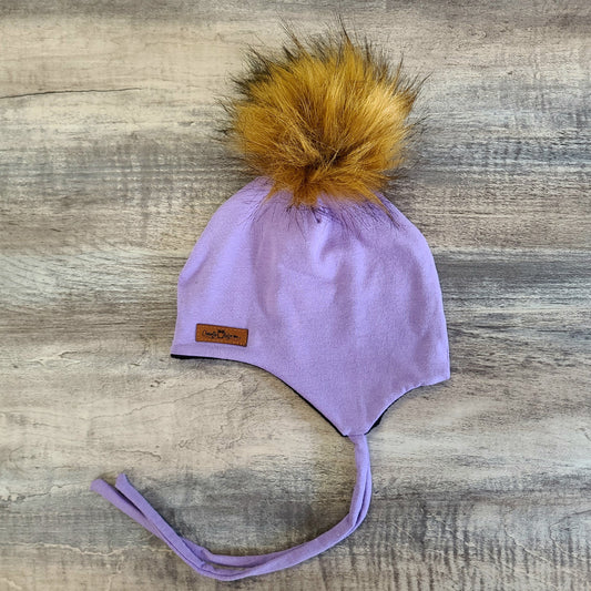 ENFANT - Tuque Hiver (POLAR) avec Cordons  Pompon amovible - Lilas