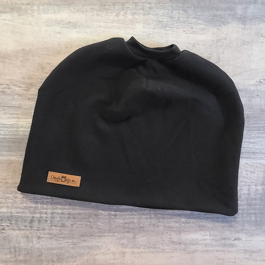 ADULTE - Tuque Printemps/Automne (JERSEY) avec trou pour couette de cheveux - Unie - Noire