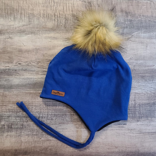 ADULTE - Tuque Hiver (POLAR) avec Cordons Pompon amovible - Royale