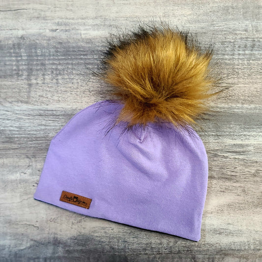 ENFANT - Tuque Printemps/Automne (JERSEY) Pompon amovible - UNIE - Lilas