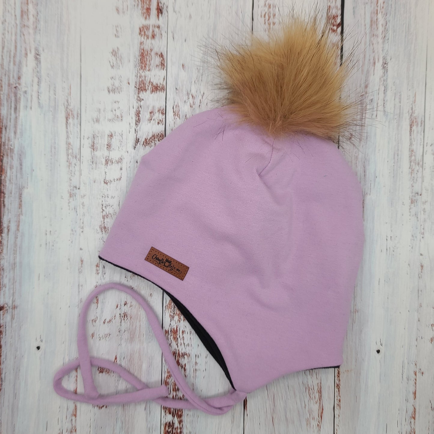 ENFANT - Tuque Hiver (POLAR) avec Cordons  Pompon amovible - UNIE - Lilas pâle