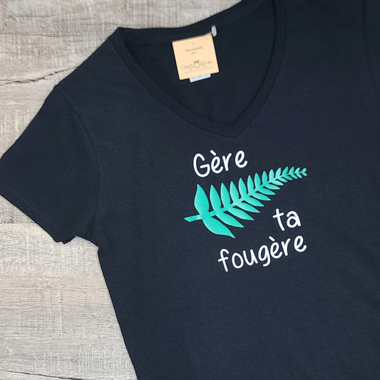 T-shirt - FEMME - Col en V - Noir - Gère ta fougère - SMALL