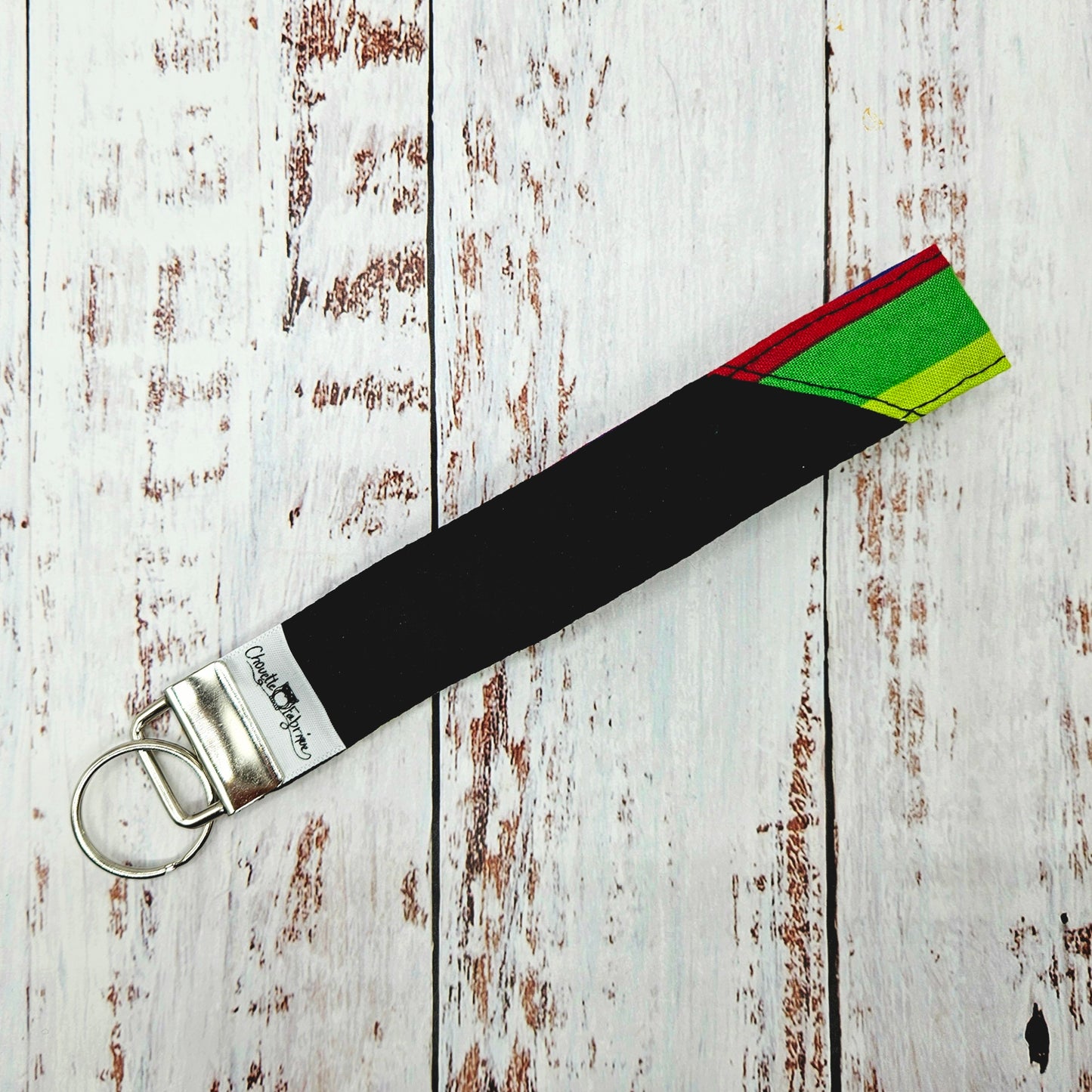 Porte-clé - PERSONNALISÉ - Dragonne - Poignet - Lignes Rouge, Vert, Bleu, etc. - Bande noire