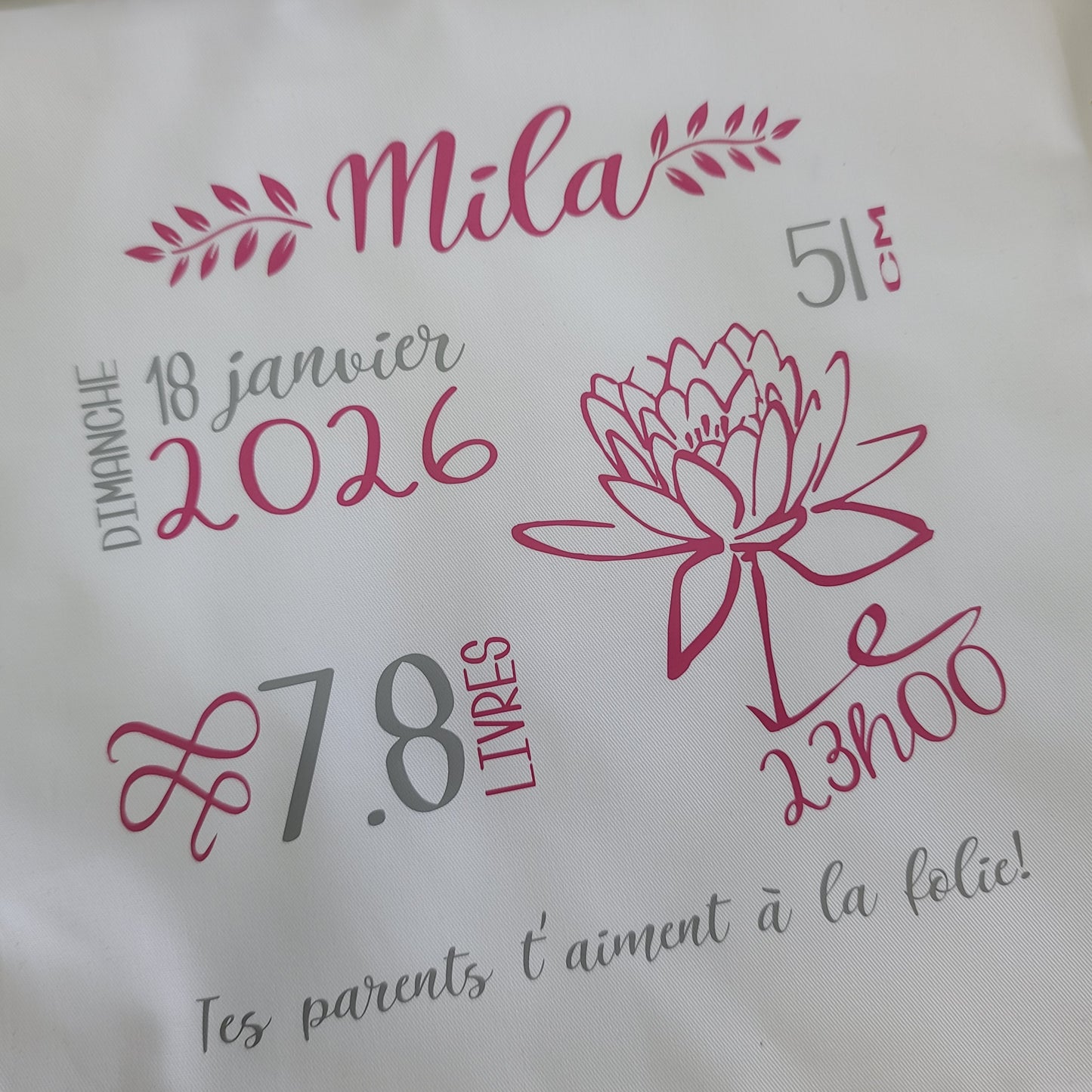 Coussin Statistiques de naissance - Carré - Blanc - FLEUR BLOOM