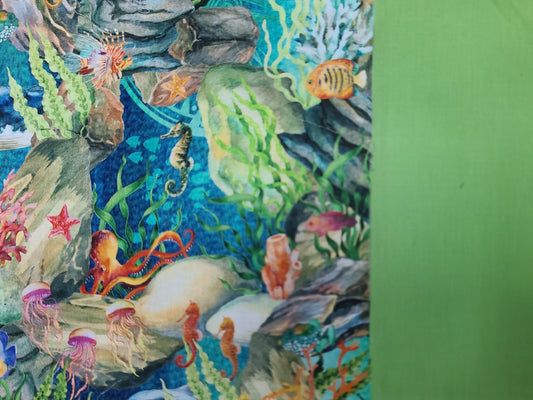 Napperon personnalise (Couleur d'impression au choix) - Animaux - Fonds marins - Pochette verte