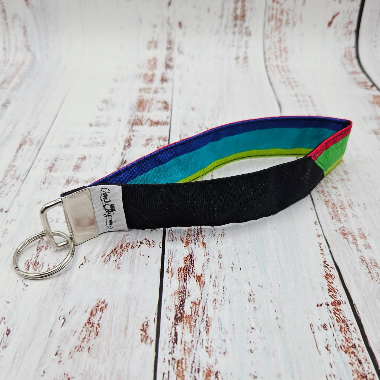 Porte-clé - PERSONNALISÉ - Dragonne - Poignet - Lignes Rouge, Vert, Bleu, etc. - Bande noire