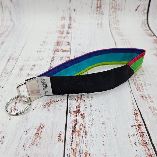 Porte-clé - PERSONNALISÉ - Dragonne - Poignet - Lignes Rouge, Vert, Bleu, etc. - Bande noire