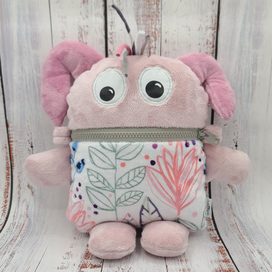 Toutou monstre mangeur de peurs, secrets, etc. - Feuillage Vert Violet et Rose (Modern Leaves) - Baby Pink & Blush - Personnalisé au prénom de l'enfant