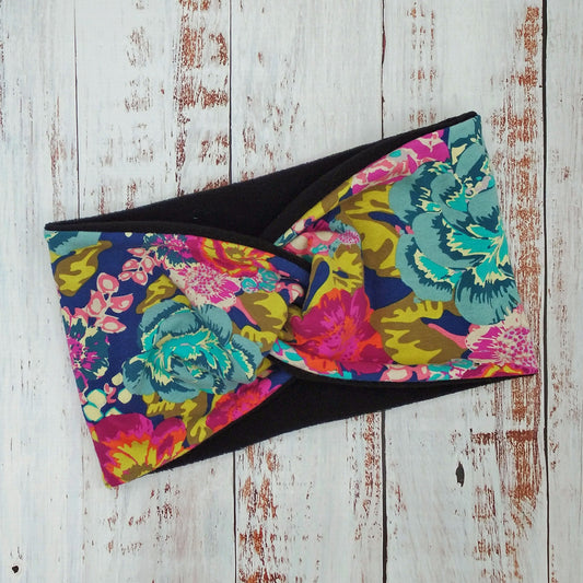 Bandeau (POLAR) - ADULTE - Printemps/Automne/Hiver – Fleurs Fuchsia Marine et Turquoise