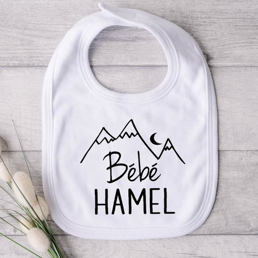Bavoir pour bébé - Annonce Naissance - Bébé - NOM (montagnes)