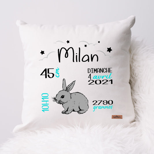 Coussin Statistiques de naissance - Carré - Blanc - LAPIN