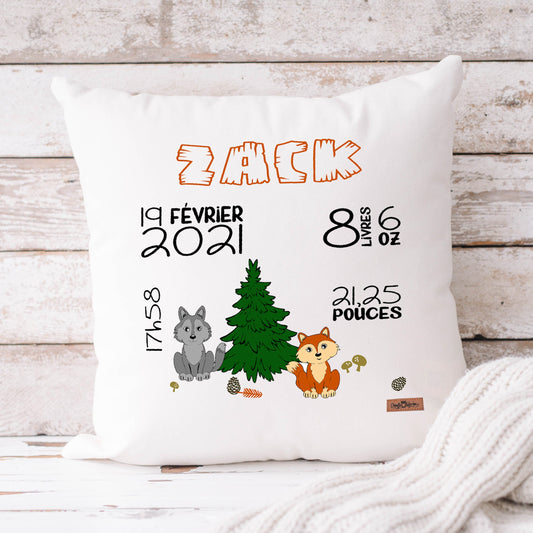 Coussin Statistiques de naissance - Carré - Blanc - LOUP  &  RATON