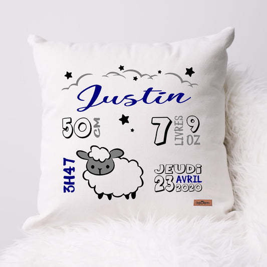 Coussin Statistiques de naissance - Carré - Blanc - MOUTON