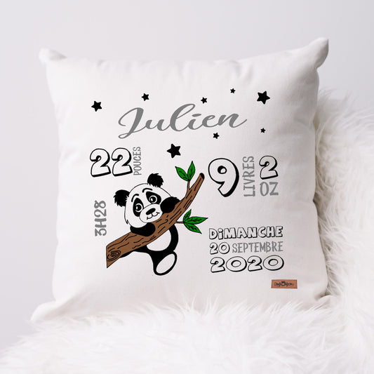 Coussin Statistiques de naissance - Carré - Blanc - PANDA & BRANCHES