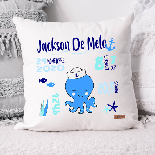 Coussin Statistiques de naissance - Carré - Blanc - PIEUVRE