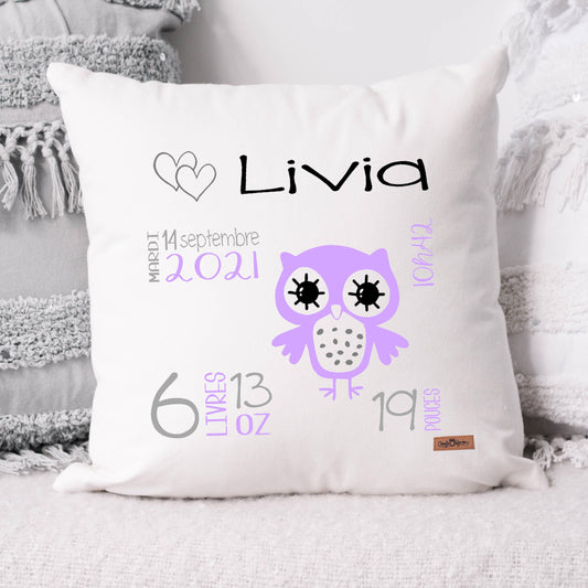 Coussin Statistiques de naissance - Carré - Blanc - HIBOU