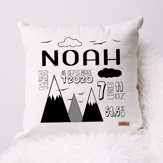 Coussin Statistiques de naissance - Carré - Blanc - MONTAGNES