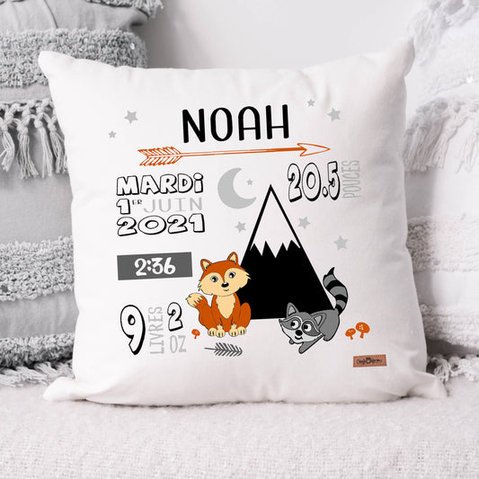 Coussin Statistiques de naissance - Carré - Blanc - RENARD & RATON