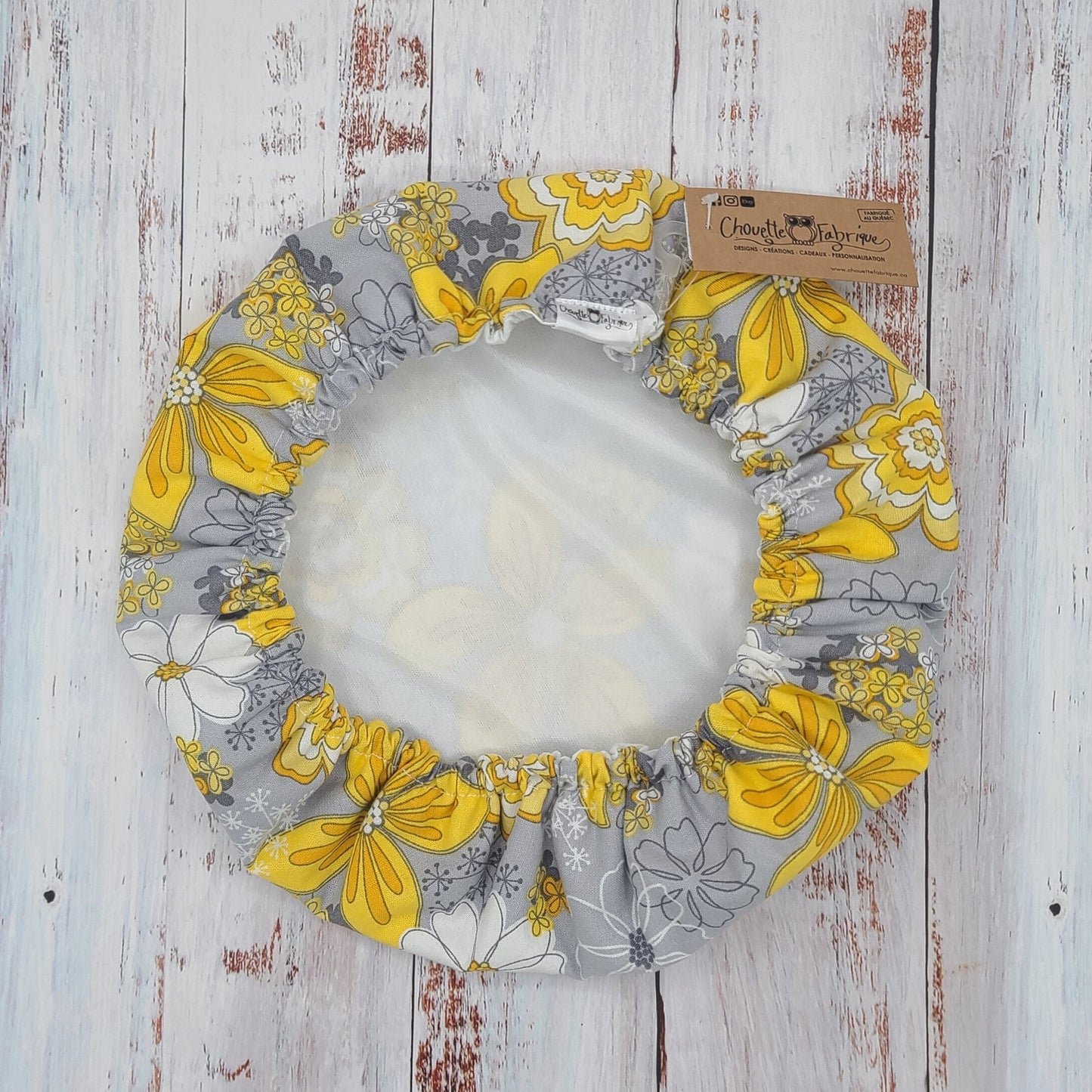 Couvre-Bols (housse) Réutilisables - Collection Fleurs Jaunes & Blanches sur fond gris