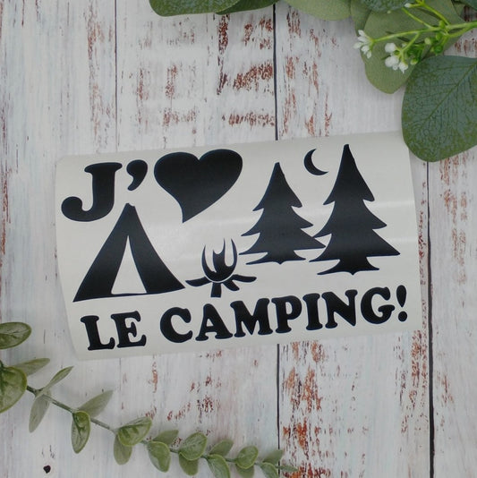 Décalque de vinyle - Voiture - J'AIME LE CAMPING ! Tente Sapins (PLUSIEURS FORMATS)