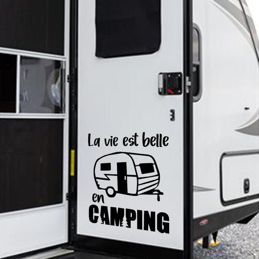 Décalque de vinyle - VR - La vie est belle en camping. Roulotte (PLUSIEURS FORMATS)