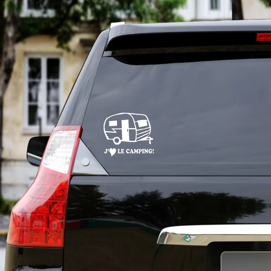 Décalque de vinyle - Voiture - J'AIME LE CAMPING ! Roulotte (PLUSIEURS FORMATS)