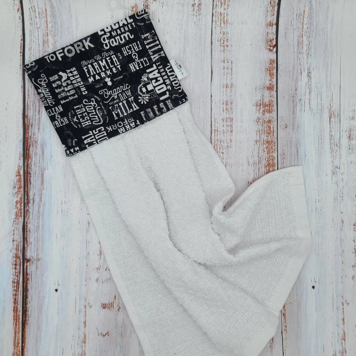 Essuie-mains - Serviette à mains - Cuisine/VR(Camping) - Serviette blanche - Agricole - Marché Local - Noir et blanc