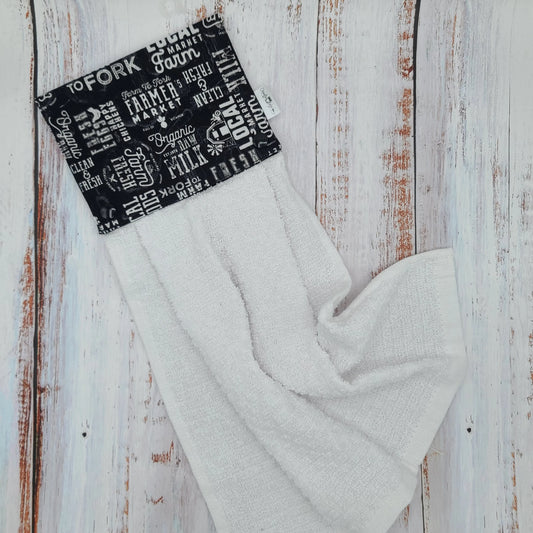 Essuie-mains - Serviette à mains - Cuisine/VR(Camping) - Serviette blanche - Agricole - Marché Local - Noir et blanc