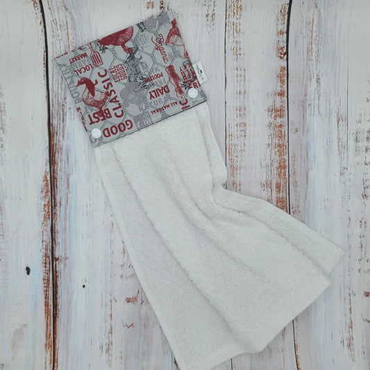 Essuie-mains - Serviette à mains - Cuisine/VR(Camping) - Serviette blanche - Agricole - Marché Local - Rouge et grise