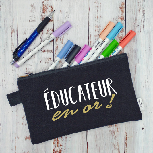 (CHOIX COULEURS) Étui à crayons - Éducateur en or ! (ou Éducatrice) - MAJUSCULES