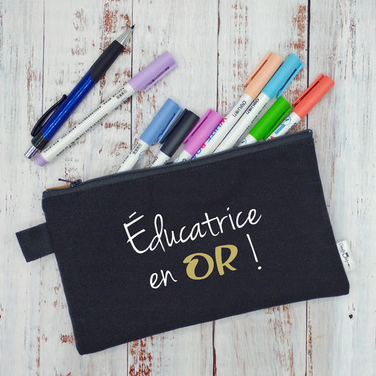 (CHOIX COULEURS) Étui à crayons - Éducatrice en or ! (ou Éducateur) - "OR"