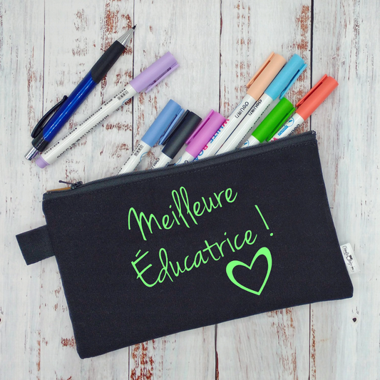 (CHOIX COULEURS) Étui à crayons - Meilleure Éducatrice ! (ou Éducateur) - Coeur