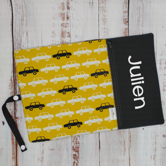 Napperon personnalise (Couleur d'impression au choix) - Voitures Noires - Autos - Jaune - Pochette noire