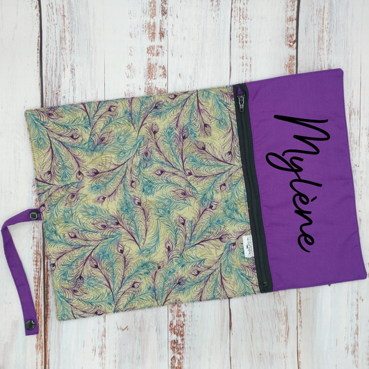 Napperon personnalise (Couleur d'impression au choix) - Plumes Paon - Pochette Violet