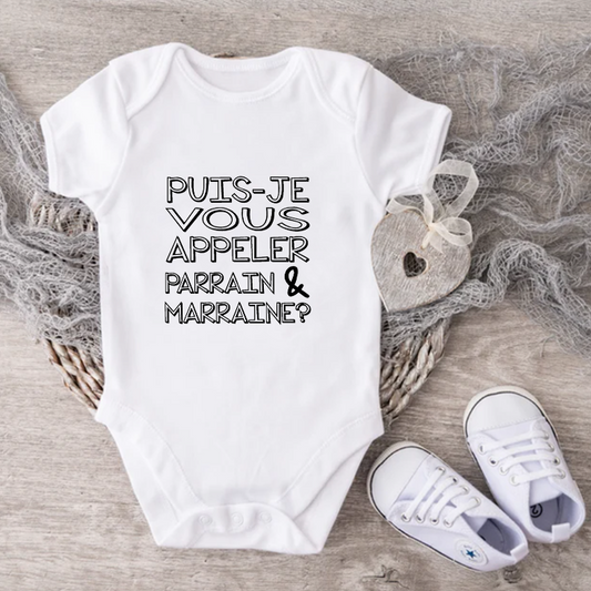 Cache-couche pour bébé - Annonce Parrain/Marraine - Puis-je vous appeler parrain & marraine ? - Lettrage contour