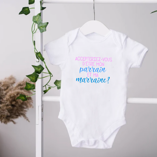 Cache-couche pour bébé - Annonce Parrain/Marraine - Accepteriez-vous d'être mon parrain et ma marraine - Script