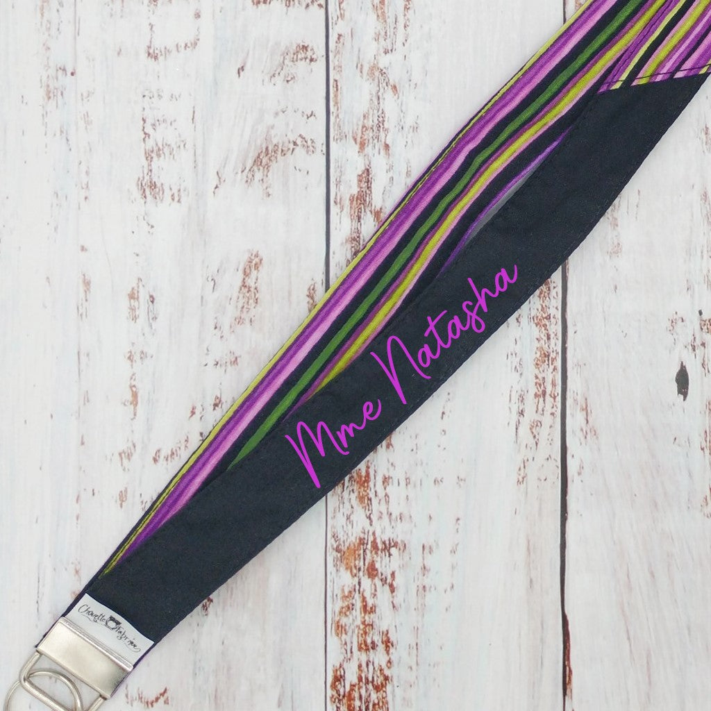 Porte-clé personnalisé (Prénom, Nom, Petite pensée, Enseignants, Merci) - Dragonne - Lignes - Violet