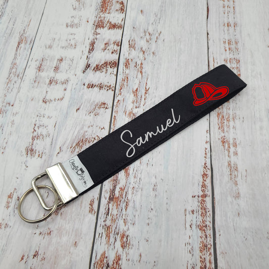 Porte-clé - PERSONNALISÉ - Dragonne - Poignet - Noir - Casque de pompier