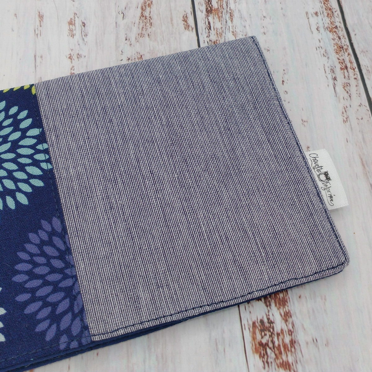 Protège-carnet de santé - Vaccination - Personnalisé - Fleurs - Marine, lime et bleu ciel (DENIM #3)