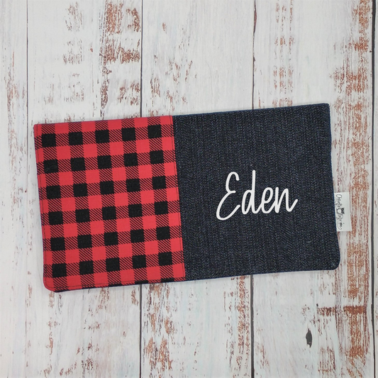 Protège-carnet de santé - Vaccination - Personnalisé - Géométrique - Carreaux Rouge/Noir - Bûcheron