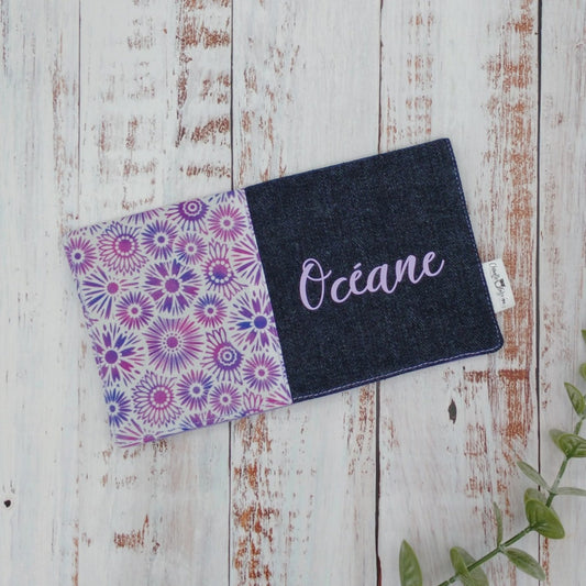 Protège-carnet de santé - Vaccination - Personnalisé - Fleurs - Lilas/Violet