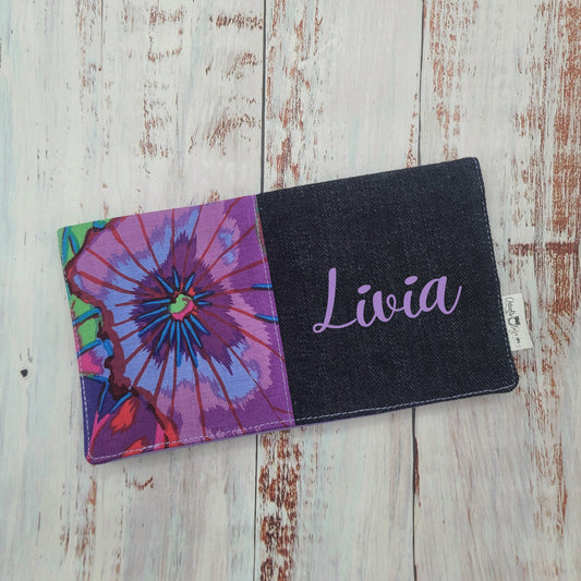 Protège-carnet de santé - Vaccination - Personnalisé - Fleurs Violet/Fuchsia/Lilas